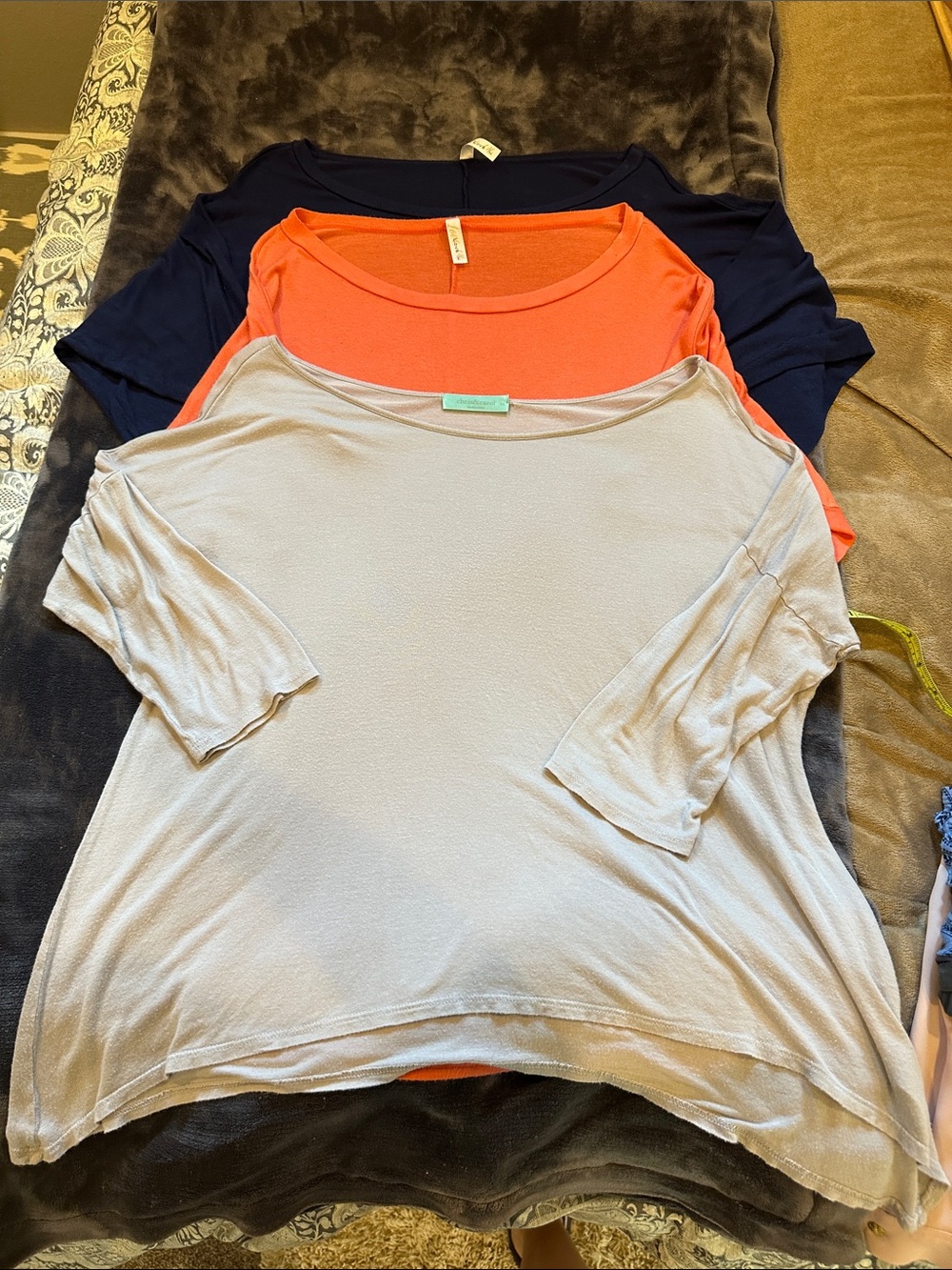 Chris & Carol Three-Pack Scoop Neck Tops - Navy, Coral, Light Gray
